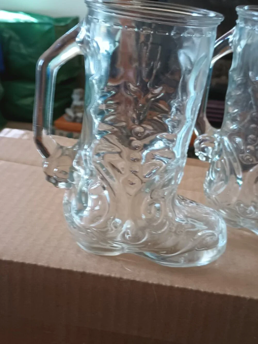 Authentic Mexican Clear Glass Cowboy Boot Beer Mugs 6.5